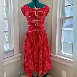 Cherry red polka dot 1950s repro dress